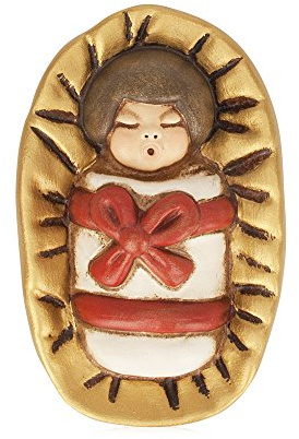THUN - Gesù Bambino nella Mangiatoia - Versione Rossa - Statuine Presepe Classico - Ceramica - I Classici