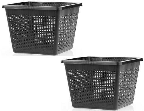 PondH2o 11 Square Plant Basket Aquatic Plastic Slotted Mesh, Black, 2 Pack, Outdoor, Modern, 11 Inches Wide by 9 Inch Deep, Aquatic Plant Pot