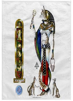 3dRose Bast Egyptian Cat Goddess Pagan Art on White Background 15x22 Hand Towel