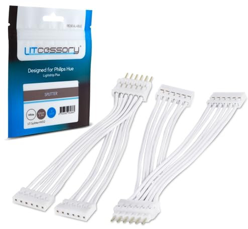 Litcessory Einzelner 6-Pol auf zaeifachen 6-Pol Verteiler für Philips Hue Lightstrip Plus (2 Stück, Weiß - STANDARD 6-POLIG V3 / WiZ Lightstrip)