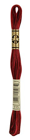 DMC 117-115 Mouline Stranded Cotton Six Strand Embroidery Floss Thread, Variegated Garnet, 8.7-Yard