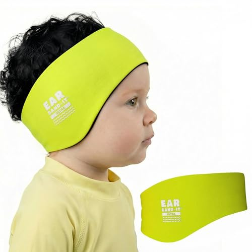Earvolution Ear Band-It Ultra Swimming Headband, American Brand, Doctor-Invented - Sensory-Friendly- Anti-Slip Grip &Thick Neoprene for Max Protection/Comfort, Holds Earplugs in, (Neon Yellow, Small)