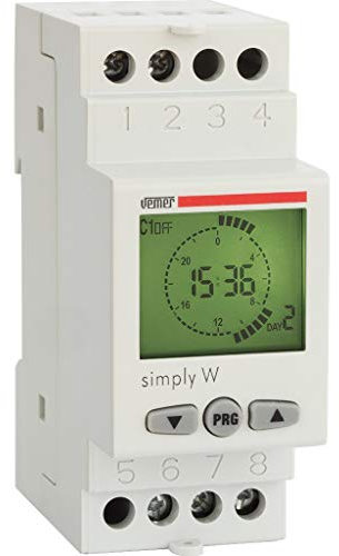 VEMER VE513800 Simply-W - Minuterie Programmable Numérique, Interrupteur Horaire avec Programmation Hebdomadaire, Montage sur Rail DIN, Blanc