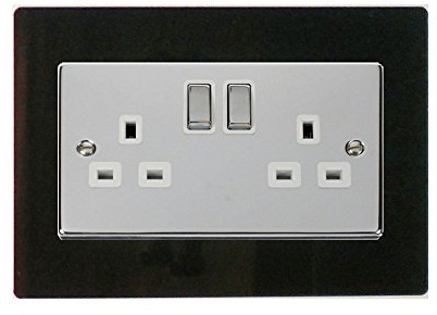 Double Light Switch Socket Coloured Acrylic Surround Finger Plate - Buy 3 GET Extra 1 Free (10 Colours) … (Black)