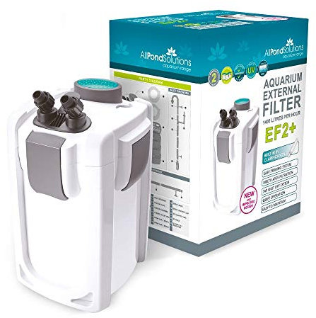 allpondsolutions EF2+ Aquarium External Fish Tank Water Filter with 9w UV Steriliser for Coldwater, Tropical or Marine Aquariums, for Tanks Up to 600 Litres – Includes Filter Media - Full Kit.