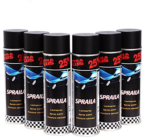 Spraila Lackspray 6x500ml Sprühlack schwarz matt Spraydose Autolack E0117
