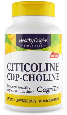 Healthy Origins Cognizin (Citicoline), 250 mg - Brain Supplement for Memory with Citicoline CDP Choline - Non-GMO, Vegan & Gluten-Free Supplement - 60 Veggie Capsules