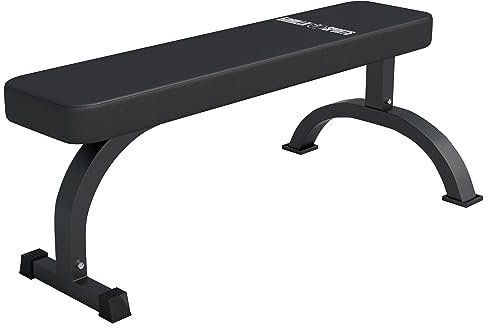 GORILLA SPORTS® Hantelbank - Massiv, bis 400 kg Belastbar, Gummierte Füße, Schwarz - Flachbank, Trainingsbank, Drückerbank, Bauchtrainer, Fitnessbank für Bankdrücken, Fitness, Training, Home Gym