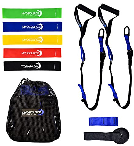 Kinetic RT Total Body Exercise & Fitness at Home Workout Kit - Includes Body Weight Suspension Straps, Set of 5 Resistance Loop Exercise Bands