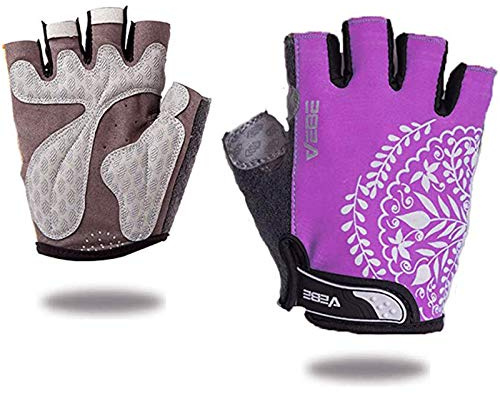 VEBE Women's Biking Cycling Gloves Non-Slip Shockproof Short Finger Gloves Outdoor Riding Mountain Bike Gloves… (Purple, M)