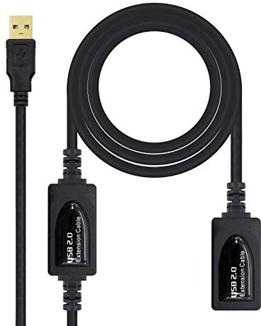 NANOCABLE 10.01.0213 - Cable USB 2.0 prolongador con amplificador, tipo A/M-A/H, negro, 15m