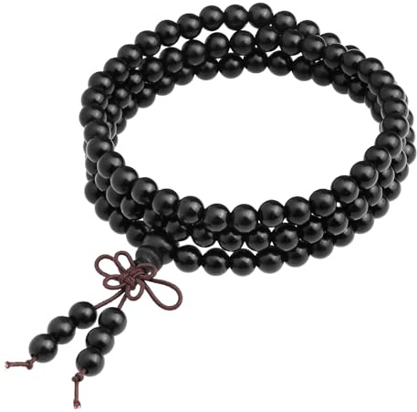 Shanxing 108 Handmade Buddhist Mala Prayer Beads Bracelet for Men Women | 6mm Natural Black Ebony Wood Buddha Worry Beads, Chakra Balancing Wooden Beads Necklace, Reiki Stone Necklace
