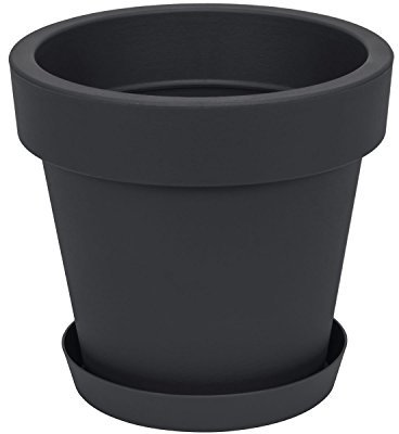 Prosperplast Blumentopf Übertopf inkl. Untersetzer Blumenkübel 34.5 x 32 cm anthrazit Pflanzkübel Pflanztopf Kunststoff Lofly