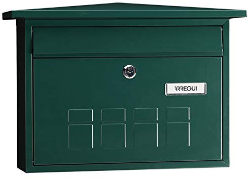 ARREGUI Deco E5703 Cassetta Postale Individuale in Acciaio, Cassetta della Posta da Parete, Fondo Stretto, Dimensione M (DIN A4 e Riviste), Facile da Montare, Verde