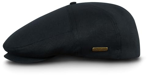 Sterkowski Modell Swede | 100% Naturleinen Schiebermütze für Herren und Frauen | Cabrio Shirm Cabriolet Sommerkappe Ungefütterte Atmungsaktive Ivy Vintage Gatsby Elegantee Schwarz 54