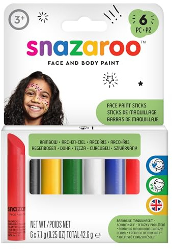Snazaroo Painting Sticks, Rainbow, Pack of 6, Safe and Non-Toxic, Easy to Remove with Soap & Water, ideal for parties and fancy dress occasions, for Ages 3+