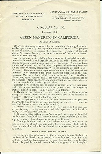 Green Manuring In California Circular No. 110 (University of California College of Agriculture Berkeley)