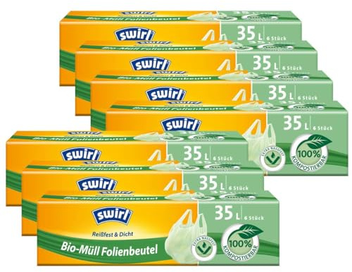 Swirl Bio-Müll Folien-Beutel 35l mit Tragegriff 6stk./Rolle (7er Pack)