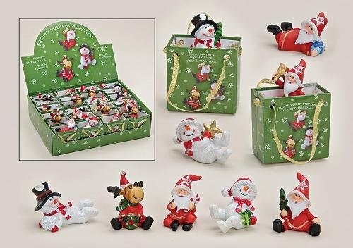 Geschenkestadl 24 Weihnachtsfiguren Elch Schneemann Weihnachtsmann im Display Sortiert