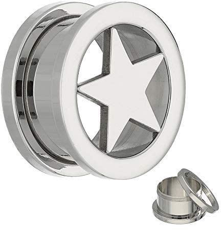 Treuheld | STERN Flesh Tunnel zum Schrauben - SILBER - 17 Größen: 3-30mm - Profi-Qualität - Edel-Stahl - Ohr-Tunnel schraubbar mit Gewinde - Piercing Ohr-Plug - Chirurgen-Stahl 316-L