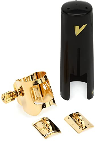 Vandoren LC080P Optimum Ligature and Plastic Cap for Metal Tenor Saxophone Gilded with 3 Interchangeable Pressure Plates, Black