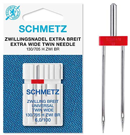 SCHMETZ | 1 Nähmaschinennadel | Zwillings-Universal Extra Breit | 130/705 H ZWI BR 6.0 | Nadeldicke 6.0/100 | auf jeder gängigen Haushaltsnähmaschine einsetzbar