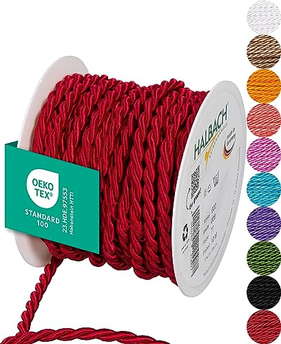 Halbach Seidenbänder Cordón de satén 6 mm de Ancho, 10 m de Longitud, para Decorar Regalos, cordón Brillante de Acetato, cordón Decorativo para Manualidades, Color: Rojo