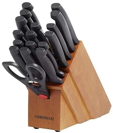 Farberware 18-Piece Kitchen Knife Block Set, High Carbon Stainless Steel