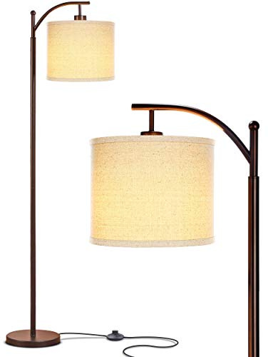 Brightech Montage LED Floor Lamp – Modern Floor Lamp for Living Rooms & Office with Arc Hanging Shade – Standing Lamp for Bedroom Reading, Mid-Century Pole Light for Farmhouse Style - Bronze