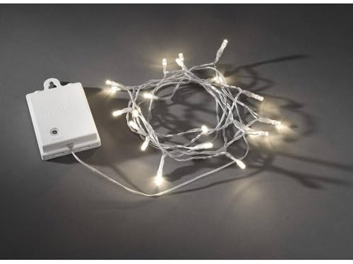 Konstsmide 3728-103 LED Lichterkette / für Außen (IP44) / Batteriebetrieben: 2xD 1.5V (exkl.) / mit Lichtsensor, 6h und 9h Timer / 80 Dioden / transparentes Kabel, weiß