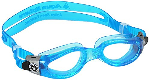 Aqua Sphere Kaiman Swim Goggles with Clear Lens (Blue). UV Protection Anti-Fog Swimming Goggles for Adults