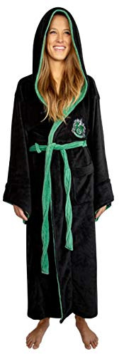 Groovy Uk Harry Potter Slytherin Men's Fleece Hooded Bathrobe, One Size, Black/Green