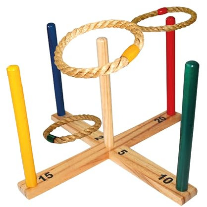 Schildkröt Ring Toss Ringwurfspiel, Set zum Zusammenschrauben aus zertifiziertem FSC Holz, 1 Wurfkreuz, 5 Wurfringe, 970113