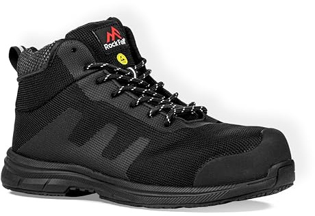 Rock Fall TeslaDRI ESD Safety Steel Toe Cap Safety Trainer Unisex, Fully Waterproof Safety Boots, SRC Slip Rated Work, Ankle High with Fibreglass Protective Toecap UK 10