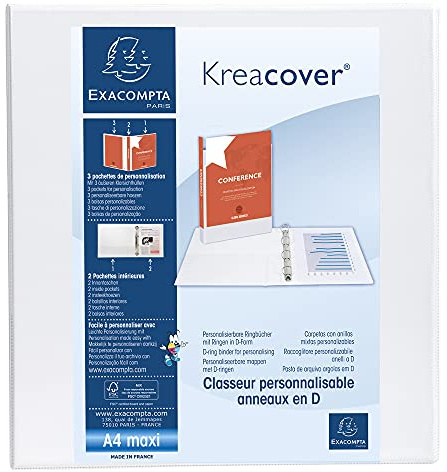 Exacompta 51845E 10er Pack Präsentationsringbuch KreaCover DIN A4 aus starkem Karton 4 D Ringe 90mm breit Weiß ideal für Schule und Büro Ringhefter Ringordner Ringbuchordner