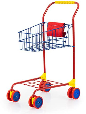 Bayer Design 75002AB Einkaufswagen Supermarkt Kinder, bunt, aus Metall, integrierter Sitz, Doppelräder, Kaufladenzubehör