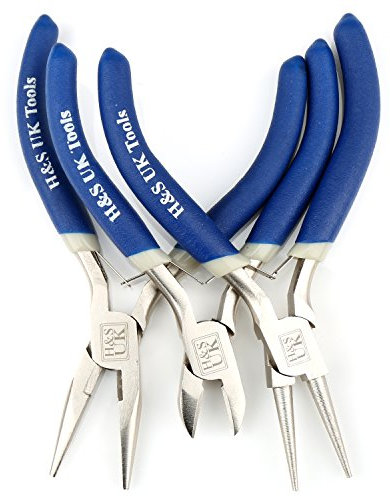 H&S Verchromtes Zangenset - 3 Zangen im Set - Werkzeug Flachzange, Spitzzange und Kneif Zange für Schmuck, Modellbau & Werkstatt - Schmuck Zangen - Drahtzange - Zangenset Klein - Mini Spitzzange