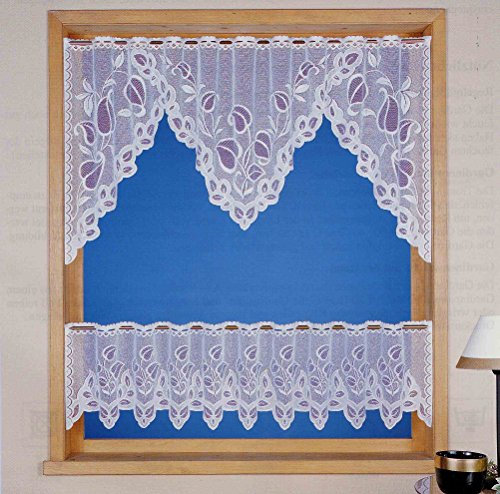 Scheibengardine mit Stangendurchzug M-Set 2-teilig Gardine Jacquard M-Bogen HxB 60x160cm und Bistro HxB 30x160cm individuell raffbar auf Fensterbreite 100 – 150 cm TOP QUALITÄT …auspacken, aufhängen, fertig! Typ163