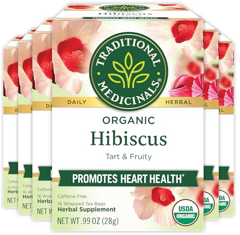 Traditional Medicinals - Organic Hibiscus Herbal Tea (6 Pack) - Supports Heart Health - 96 Tea Bags Total
