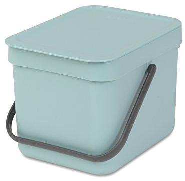 Brabantia Sort & Go 6L - Composteur Cuisine - Poignée de Transport - Petite Poubelle Compost de Table, Comptoir ou Sous la Cuisine - Menthe -20 x 25 x 18 cm