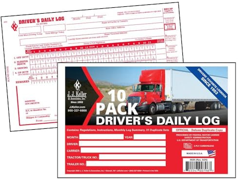 Driver Daily Log Book 10-pk. with 7- and 8-Day Recap - Book Format with 31 Sets, 2-Ply Carbonless, 8.5 x 5.5, J. J. Keller & Associates, Inc.