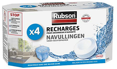 Rubson 4 recharges parfum neutre pour absorbeur d'humidité Basic, Recharges anti-humidité et anti-odeur, Lot de 4 recharges ultra absorbantes