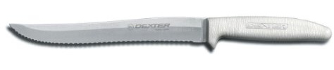 Dexter Russell S158SC-PCP Sani-Safe 13483 Utility Slicer, 8 Scalloped Edge Stamped High Carbon Stain-Free Steel Blade, Textured Polypropylene White Handle, Serrated Kitchen Knife, NSF Certified