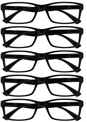 OPULIZE PEP Reading Glasses for Women Men, Large Rectangular Designer Frame with Spring Hinges, Scratch Resistant, Black +3 (Pack of 5)