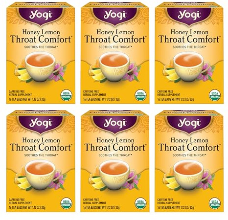 Yogi Honey Lemon Throat Comfort Tea, 16 Tea Bags (6 Pack)