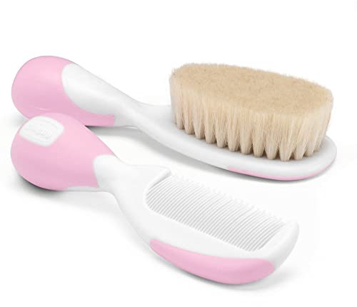 Chicco 00 064454 310 000 - Cepillo con cerdas naturales y peine para bebé, color rosa