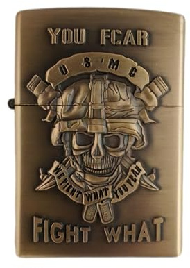 Accendino a Benzina US MC Skull Fight What Bronzo Anticato