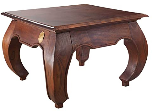 MASSIVMOEBEL24.DE Table Basse carrée 60x60cm - Bois Massif d'acacia laqué - Inspiration Ethnique-Coloniale - Opium #612
