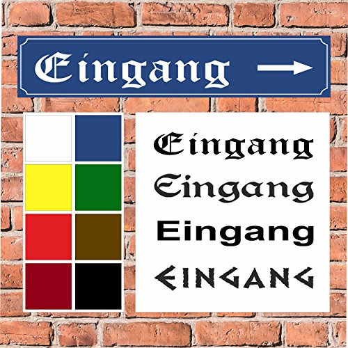 Melis-Folienwerkstatt Schild – Eingang – Pfeil nach rechts - Straßenschild Design – 52x11cm – 8 Farben + 4 Schriften + Bohrlöcher Aufkleber Hartschaum Aluverbund -S00215-020