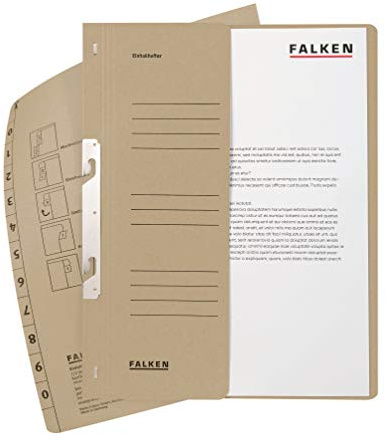 FALKEN 50x Einhakhefter aus Recycling-Karton für DIN A4 grau | Made in Germany mit halbem Vorderdeckel und kfm. Heftung Hefter Sammelmappe Dokumentenmappe